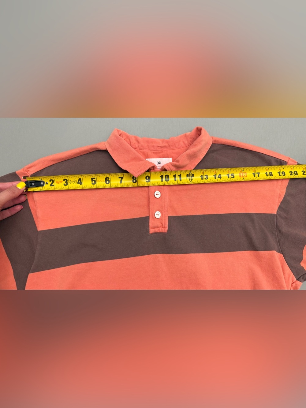 BP. Stripe Polo Shirt Men’s Medium Orange Brown 100% Cotton Short Sleeve - Picture 10 of 12